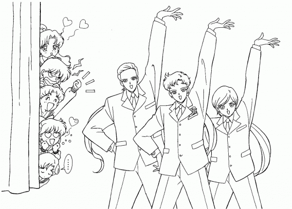Sailor Moon boys are dancing coloring page image
