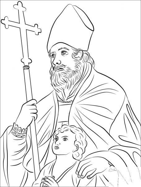 Saint Blaise and a Boy Praying coloring page image