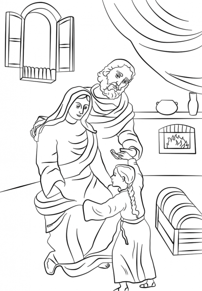 Saints Anna and Joachim with Little Mary coloring page image