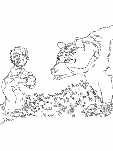 Sal Meets a Bear coloring page image