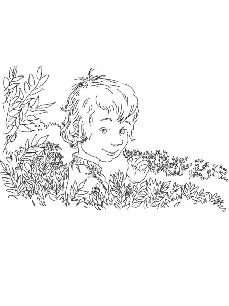 Sal Picking Blueberries coloring page image