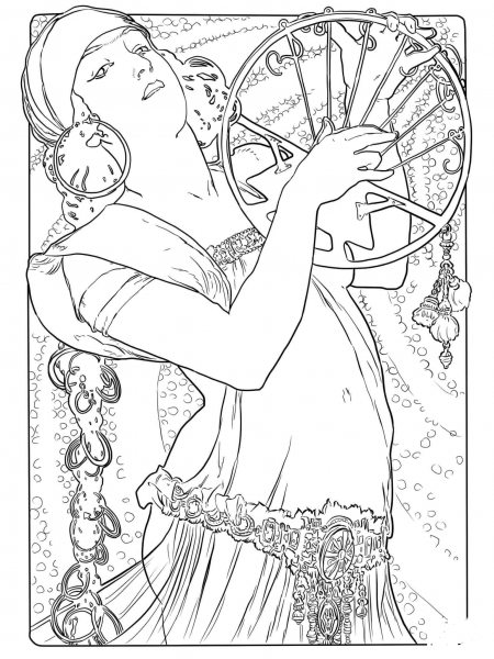 Salome by Alphonse Mucha coloring page image