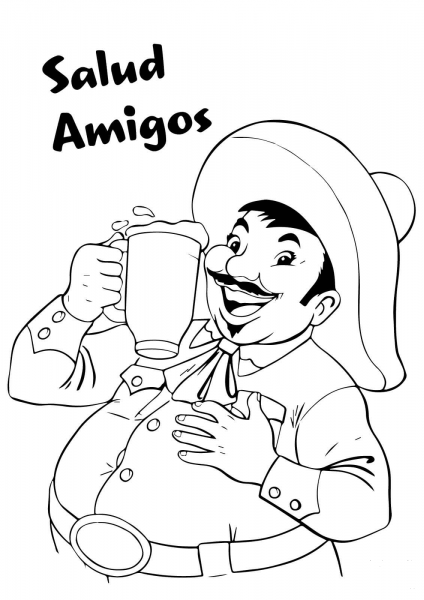 Salud Amigos coloring page image