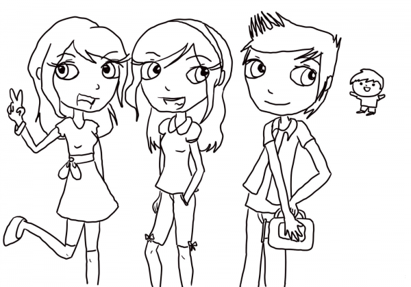 Sam, Carly, and Freddie coloring page image
