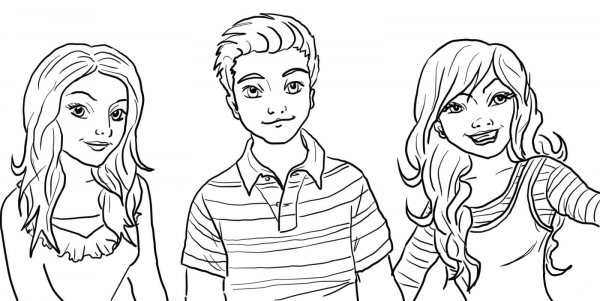 Sam, Freddie, and Carly coloring page image