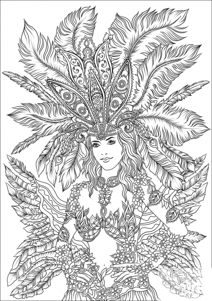 Samba Dancer at the Brasilian Carnival coloring page image
