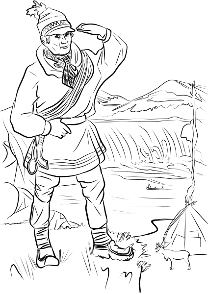Sami Man in Lapland coloring page image