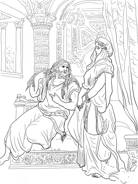 Samson and Delilah coloring page image