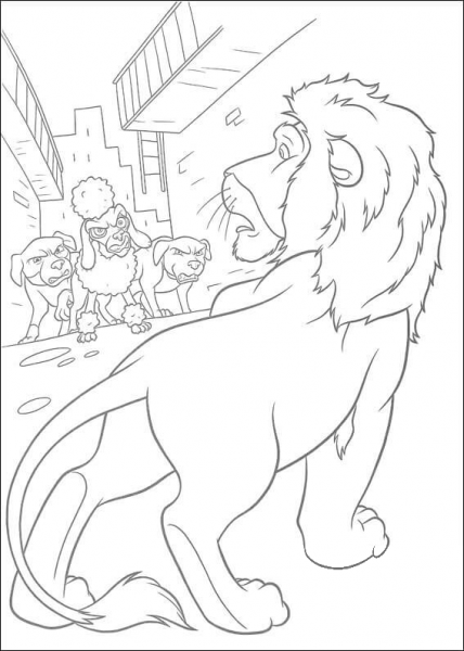 Samson And Three Dogs  coloring page image