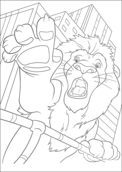 Samson Is Roaring in a city coloring page image