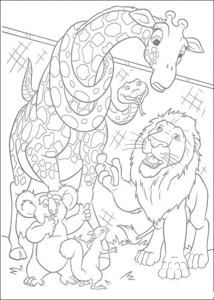 Samson lion, Nigel koala, Larry the snake And Bridget giraffe  coloring page image