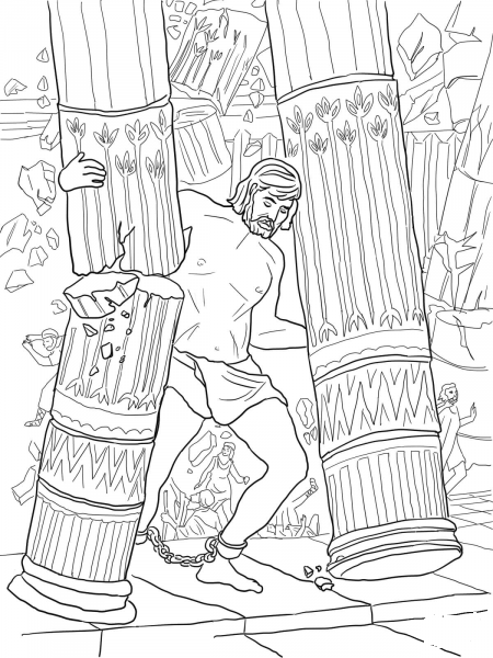 Samson Pushing Down Pillars coloring page image
