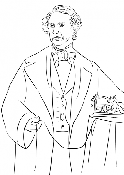 Samuel Morse with His Invention the Telegraph coloring page image