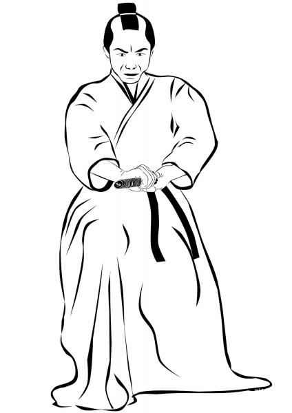 Samurai with Katana coloring page image