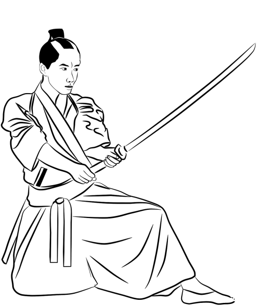 Samurai with Katana coloring page image
