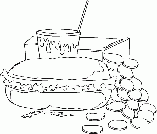 Sandwich and sweet soda coloring page image