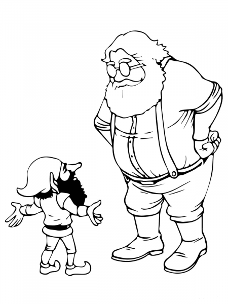 Santa and Christmas Elf coloring page image