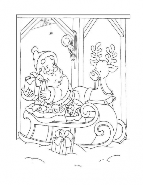 Santa And Deer  coloring page image