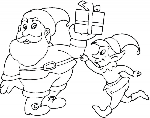 Santa And Elf  coloring page image