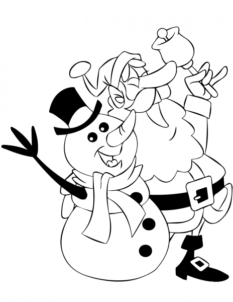 Santa and Snowman Singing coloring page image