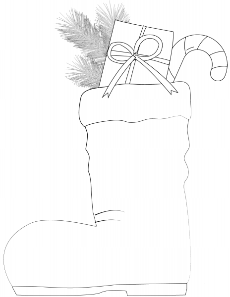 Santa Boots with Sweets coloring page image
