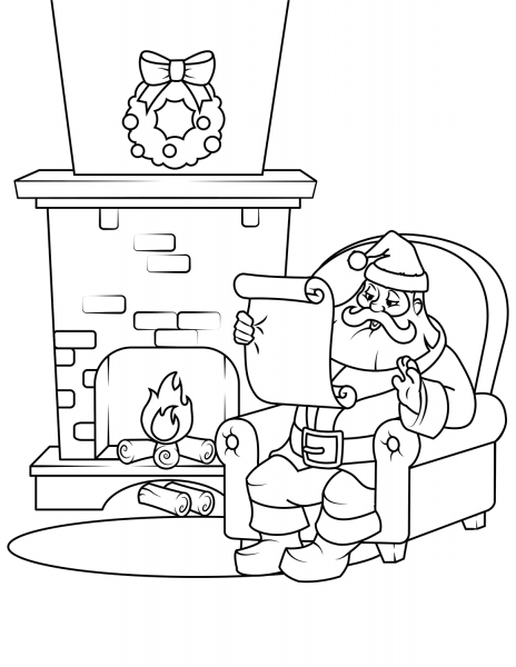 Santa Checking His List coloring page image