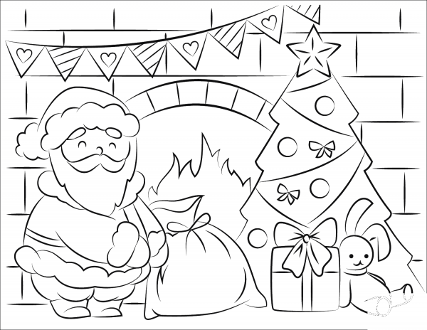Santa Claus Bringing Presents in Christmas coloring page image