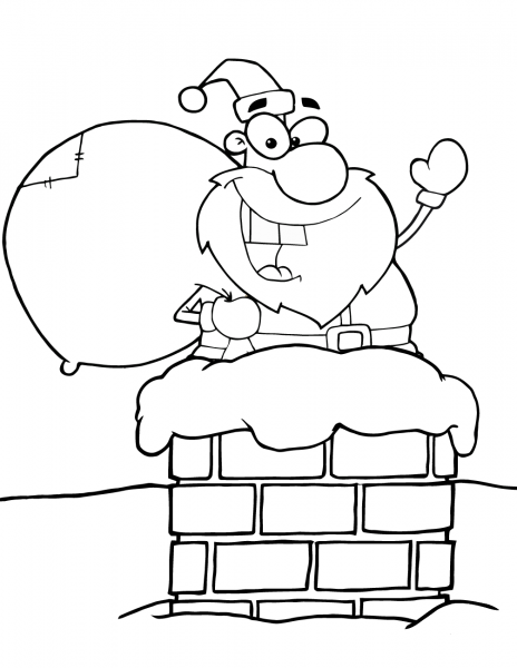 Santa Claus in Chimney coloring page image