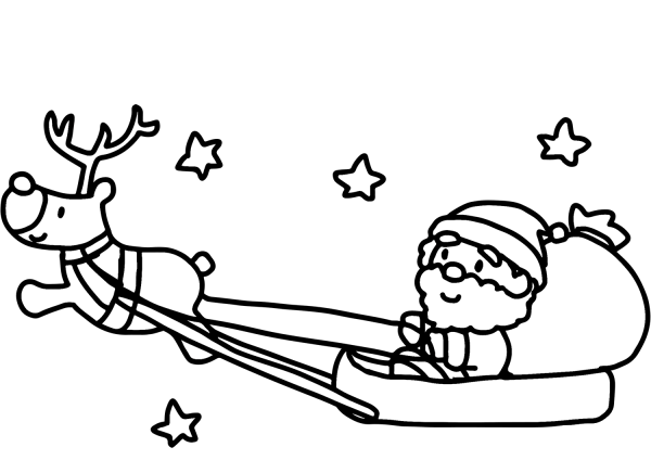Santa Claus in Sleigh with Reindeer coloring page image