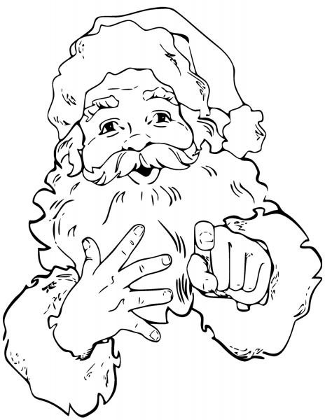 Santa Claus is Pointing Finger coloring page image
