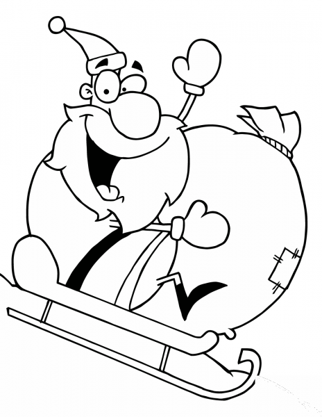 Santa Claus on His Sleigh coloring page image