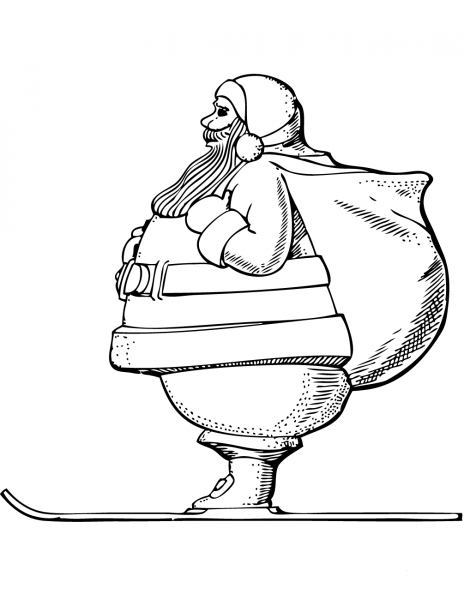 Santa Claus on Skis coloring page image