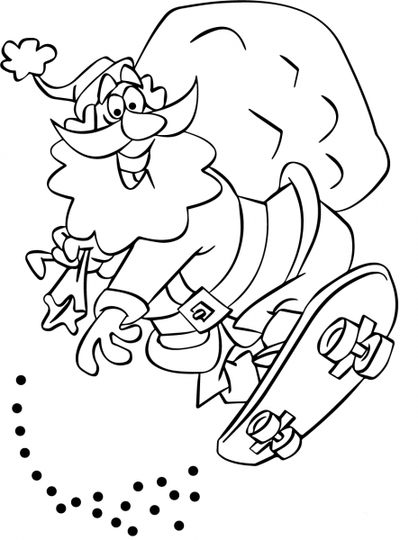 Santa Claus Riding a Skateboard coloring page image