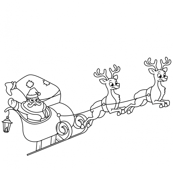 Santa Claus Riding His Sleigh coloring page image