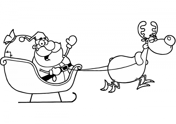Santa Claus Riding his Sleigh coloring page image