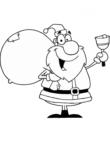 Santa Claus Ringing the Bell coloring page image