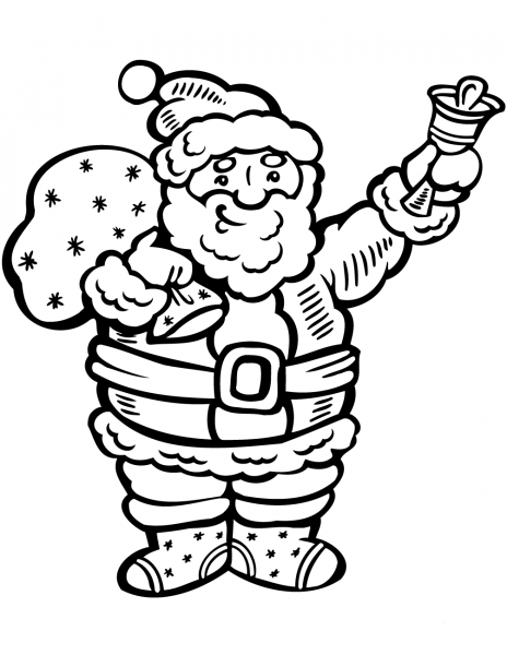 Santa Claus Ringing the Bell coloring page image