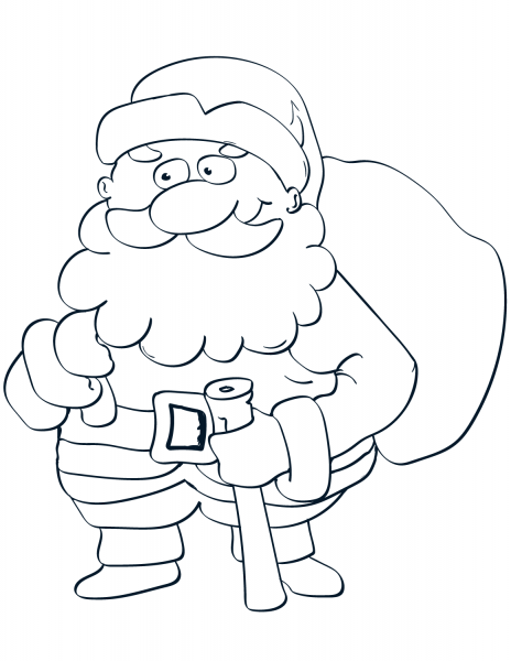 Santa Claus with Bag and Stick coloring page image