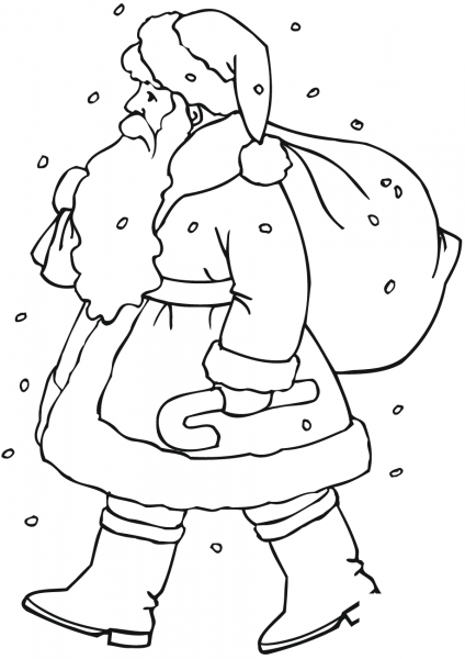 Santa Claus with Gift Bag coloring page image