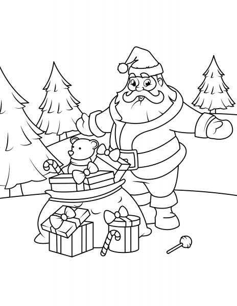 Santa Claus with Gifts coloring page image