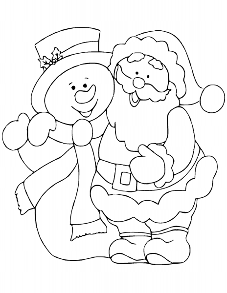 Santa Claus with Snowman coloring page image