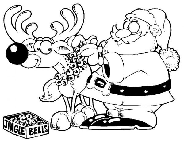 Santa Decorates Reindeer  coloring page image
