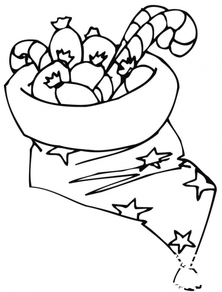 Santa Hat Holding a Bunch of Christmas Candy  coloring page image