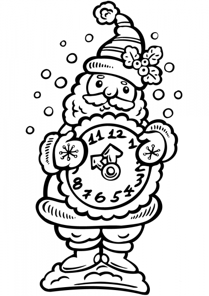 Santa Holding a Clock coloring page image