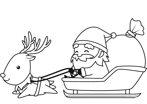 Santa in Sleigh with Reindeer coloring page image