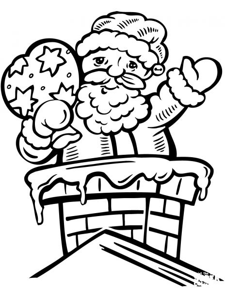 Santa in the Chimney  coloring page image