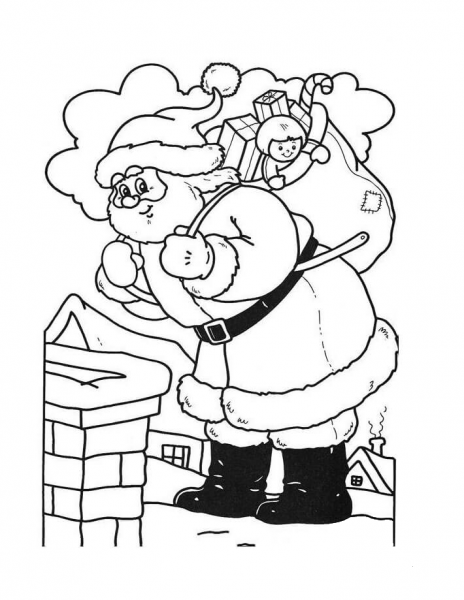 Santa is ready to jump into the chimney coloring page image