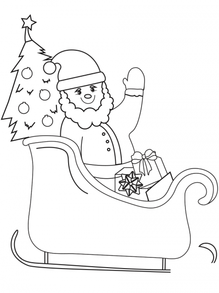 Santa on Sleigh coloring page image