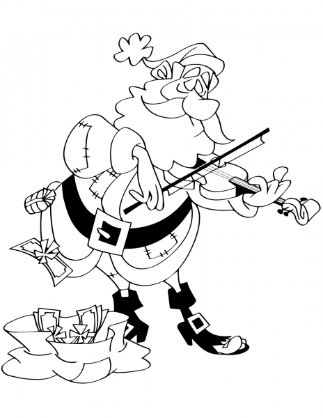 Santa Playing the Violin coloring page image