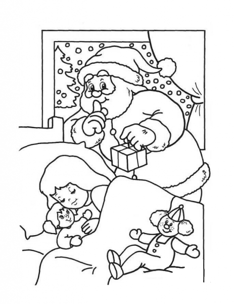 Santa prepares a surprise for a little Girl  coloring page image